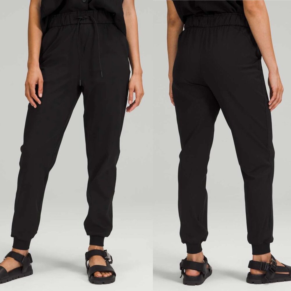 LULULEMON High Rise Tapered Full Length Solid Black Jogger Travel Pants \\ 6